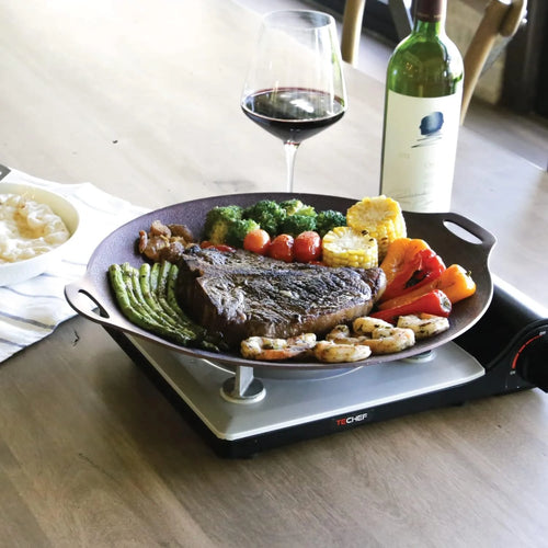 14-inch Nonstick Round Griddle Grill Pan,
for Korean BBQ/Teppanyaki , Tawa, Roti / Induction Ready/Made in Korea