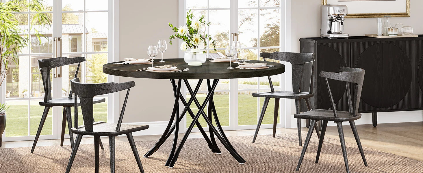 Tribesigns Round Dining Table for 4-6 People, 
47-Inch Farmhouse Dinning  Industrial Dinner Table