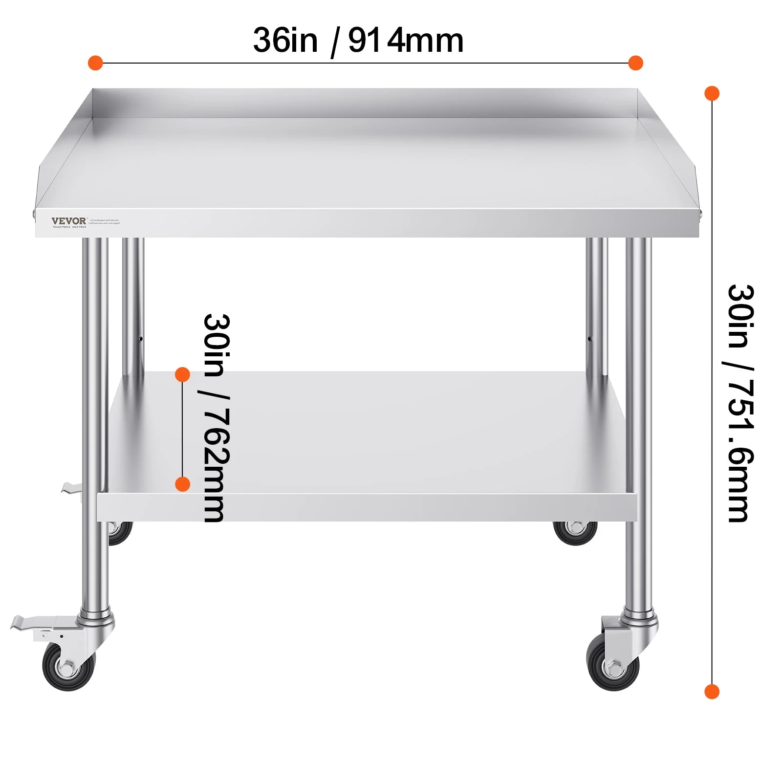 SucceBuy Stainless Steel Work Table Commercial Food Prep  
with 4 Wheels 
Heavy Duty for Restaurant Home