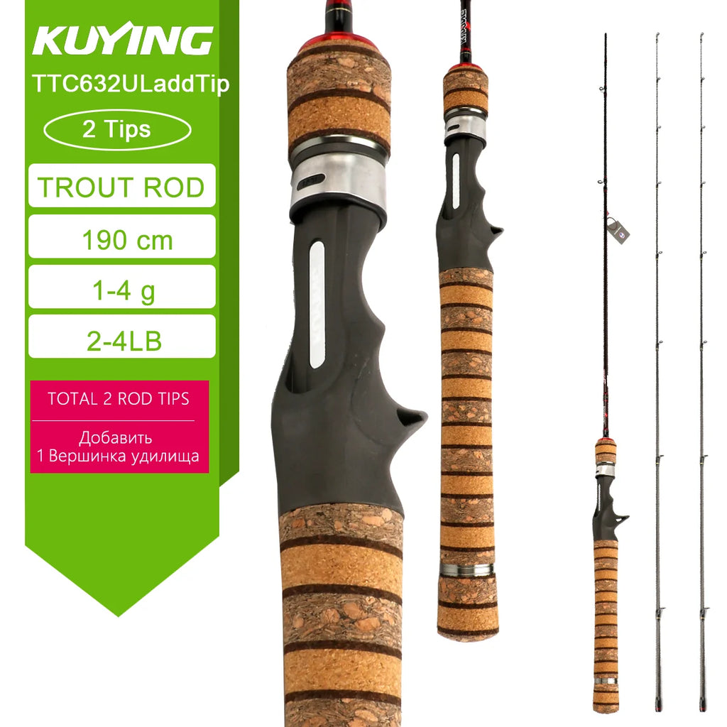KUYING TETON  5'2" 6' 6'3" 6'4"6'2" 6'6"  Cane Spinning Rod &  Casting FUJI Carbon 1-4g 0.8-3g 2-10g M-Fast bfs
