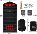 Extra Large Flannel Sleeping Bag for Adults, 0 Degree Cold Weather Camping with Pillow