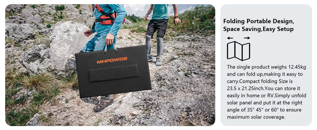 MHPOWOS 400W Portable Solar Panel, 
Lightweight Foldable Solar Panels with an Adjustable Kickstand, 
IP67 Waterproof Solar Charger