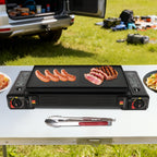 2 Burners-- Portable Camping Stove,     2.5KW Auto Ignition
Butane/LPG Gas  w/Baking Tray+Carrying Case for RV Outdoor Picnic BBQ