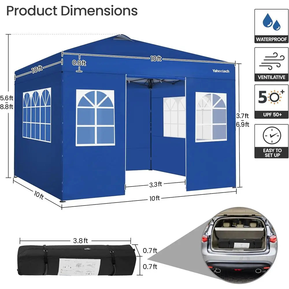 10x10 Heavy-Duty Blue Outdoor Event Tent with 4 Sides, 
One-Push Setup, 
and Roller Bag , for Parties & Weddings & Special Events Fairs, Road Side Shade