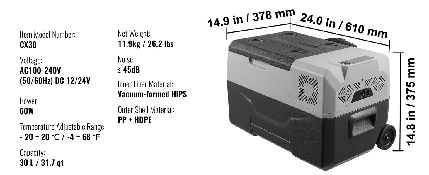 SucceBuy Car Refrigerator 12 Volt Car
Refrigerator Fridge Single Zone Portable Freezer  and Handle
 -4℉-68℉ 12/24V DC and Cooler