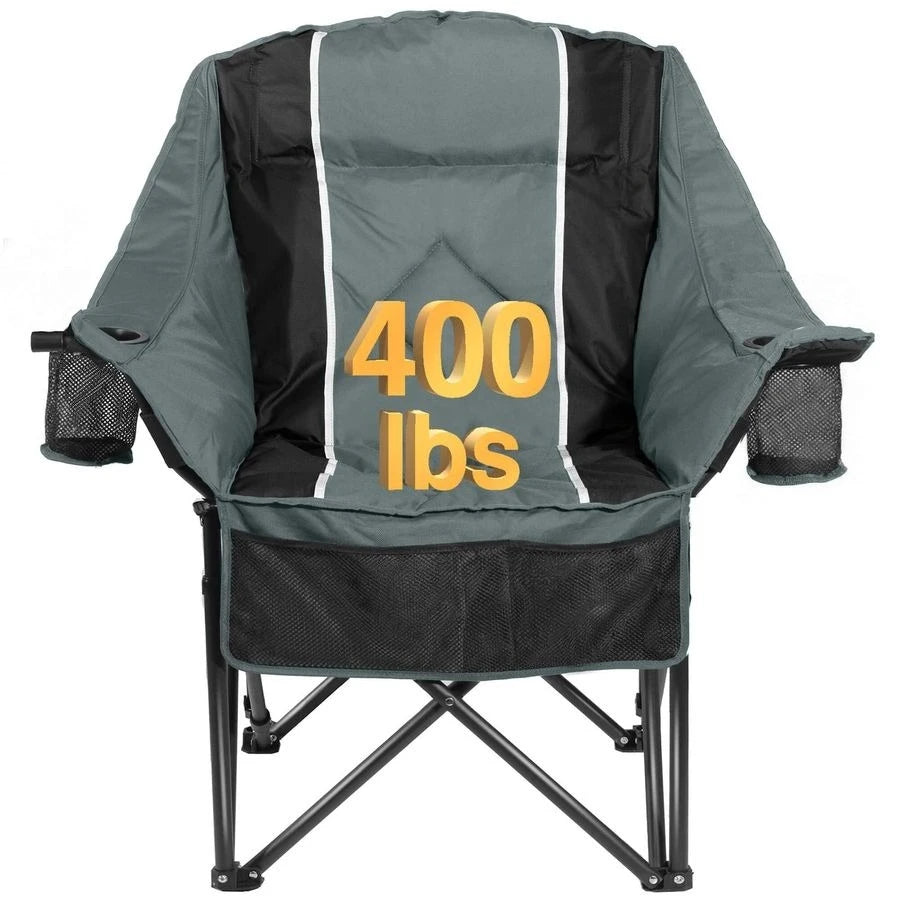 Camping Chair for Adults . Heavy Duty . 400 lbs Padded Folding Chair 
with Wine Glass Holder, 2 Cup Holders amp Side Pockets,