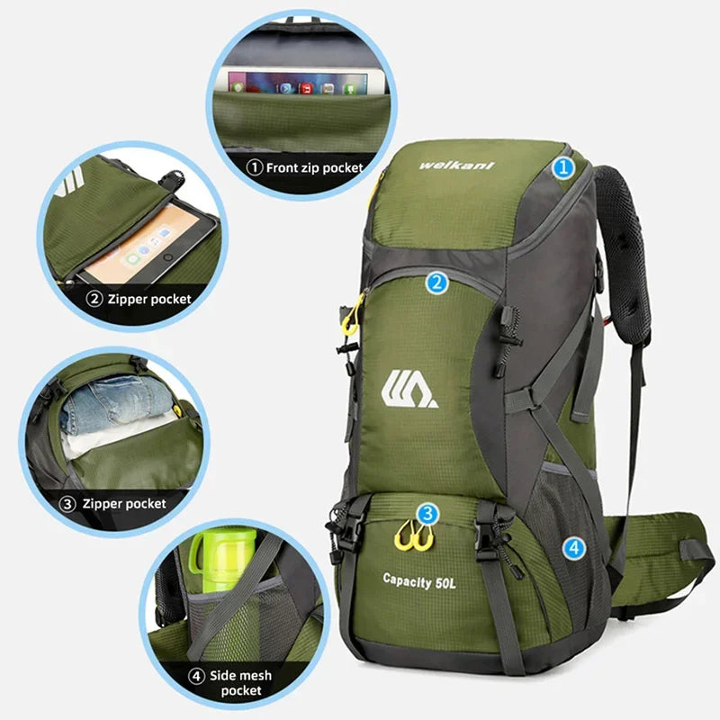 50L Travel Backpack Camping Men Large Hiking Bag 
Tourist Rucksack Waterproof ,Climbing Mountaineering 
A Must have