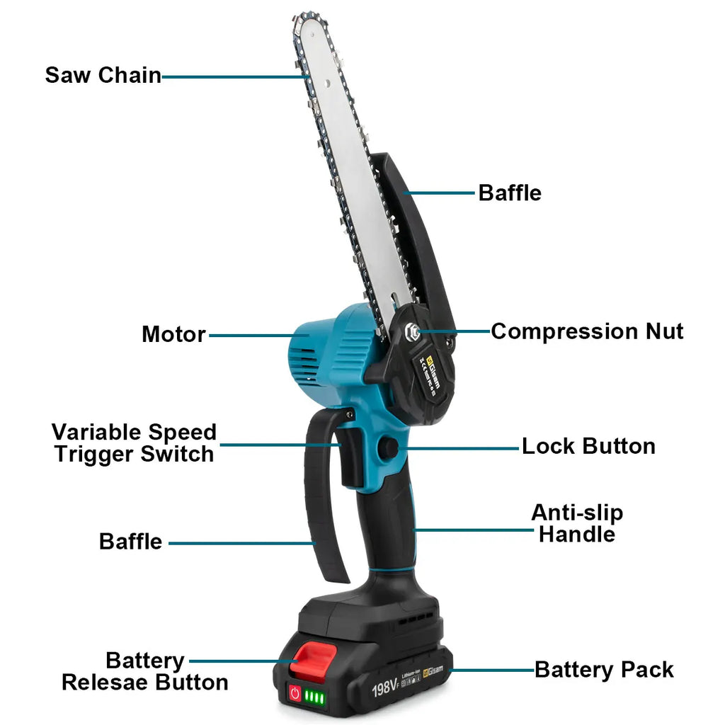 Gisam 8 Inch Brushless Electric Chainsaw
 Cordless Electric Saw Woodworking  
Cutting Tool Compatible with Makita 18v Battery Pin