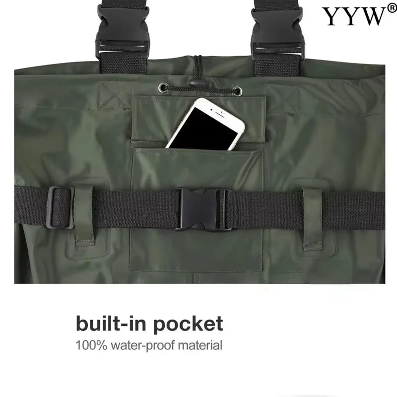 Waterproof Fishing Waders . Chest-Length 
With Boots.
Durable Breathable Overalls Kit for Men Women Outdoor Raft Hunting