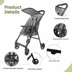 LIGHTWEIGHT STROLLER, 5-POINT HARNESS & ONE-HAND FOLD - Compact Travel Baby Pushchair with Canopy, All-Terrain Wheels