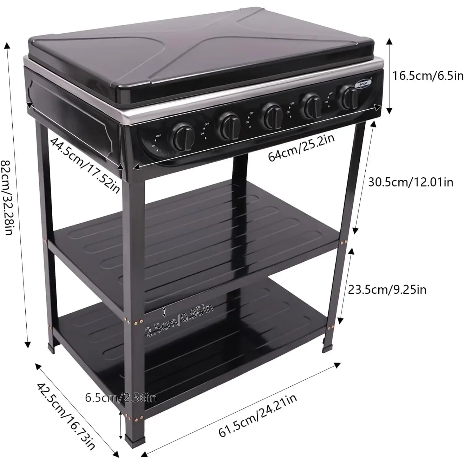 5-Burner Gas Stove 
Outdoor Camping Cooking BBQ Grill With 2-Tier Storage Rack