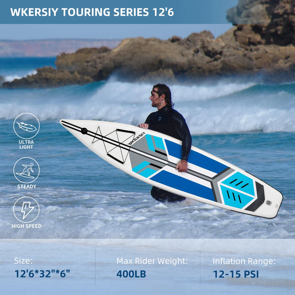12'6 cruising paddle board for turing SUP Inflatable with 32" width and big capacity paddle board suitable for 2 persons