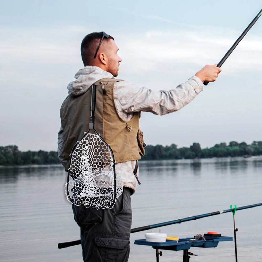 Foldable Fish Net for Trout Fly Fishing Landing Net with Handle 
Soft Rubber Mesh for Stream Shore Fishing