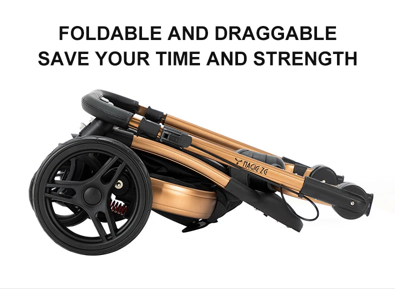 PU Leather Baby Stroller 2 in 1 Travel System 
High Landscape Portable Baby Pram
Newborns Aluminum Frame Baby Carriage