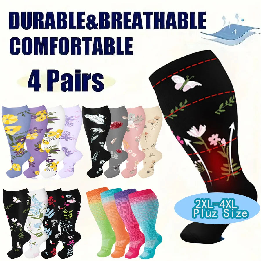4 Pairs --Plus Size,    Compression Socks For Men And Women - 
Support Knee-High Socks, Ideal for Running, Cycling, Travel, and Soccer