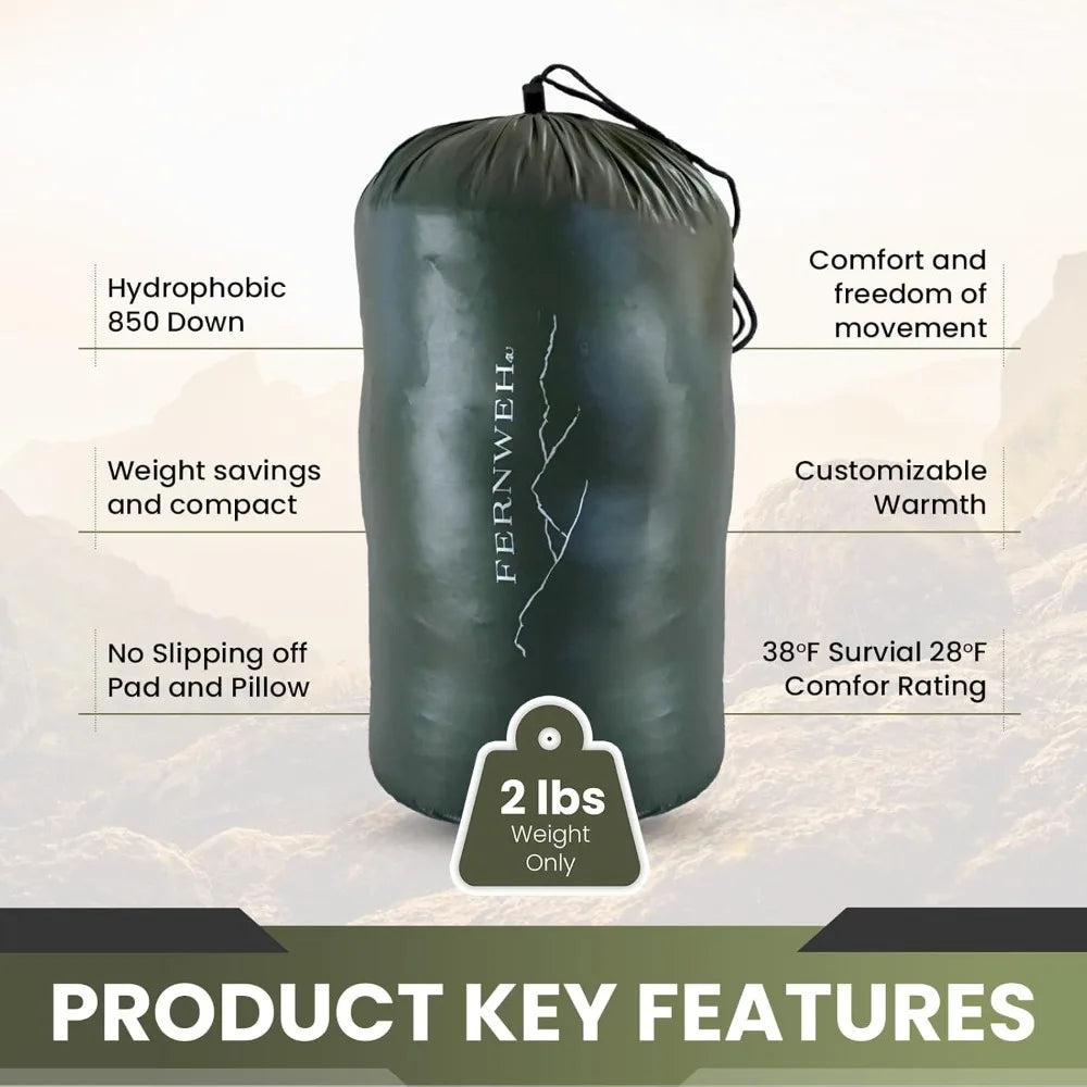 Ultralight 850 Fill Down Sleeping Bag Top Quilt 
for Backpacking and Camping Comfort