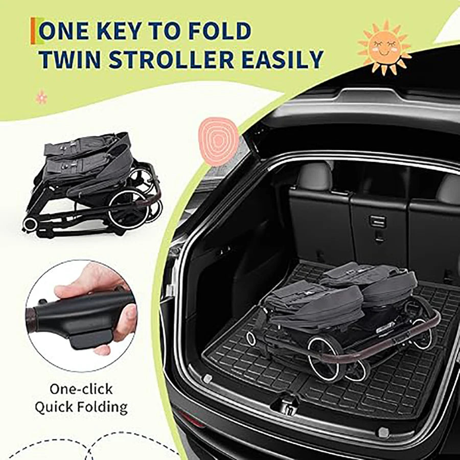Double Stroller for Newborn and Toddler, 
 with Lightweight Compact Fold, Adjustable Cancline