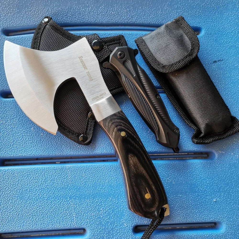 Stainless Steel Axe & Folding Knife Combo Set: 
High-Performance for Outdoor Adventures, Camping & Hiking