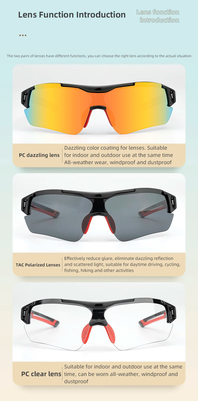 ROCKBROS 3 Lens Bicycle Glasses Adjustable Polarized Bicycle Sunglasses Eyewear Men Women Sports MTB Road Cycling Glasses