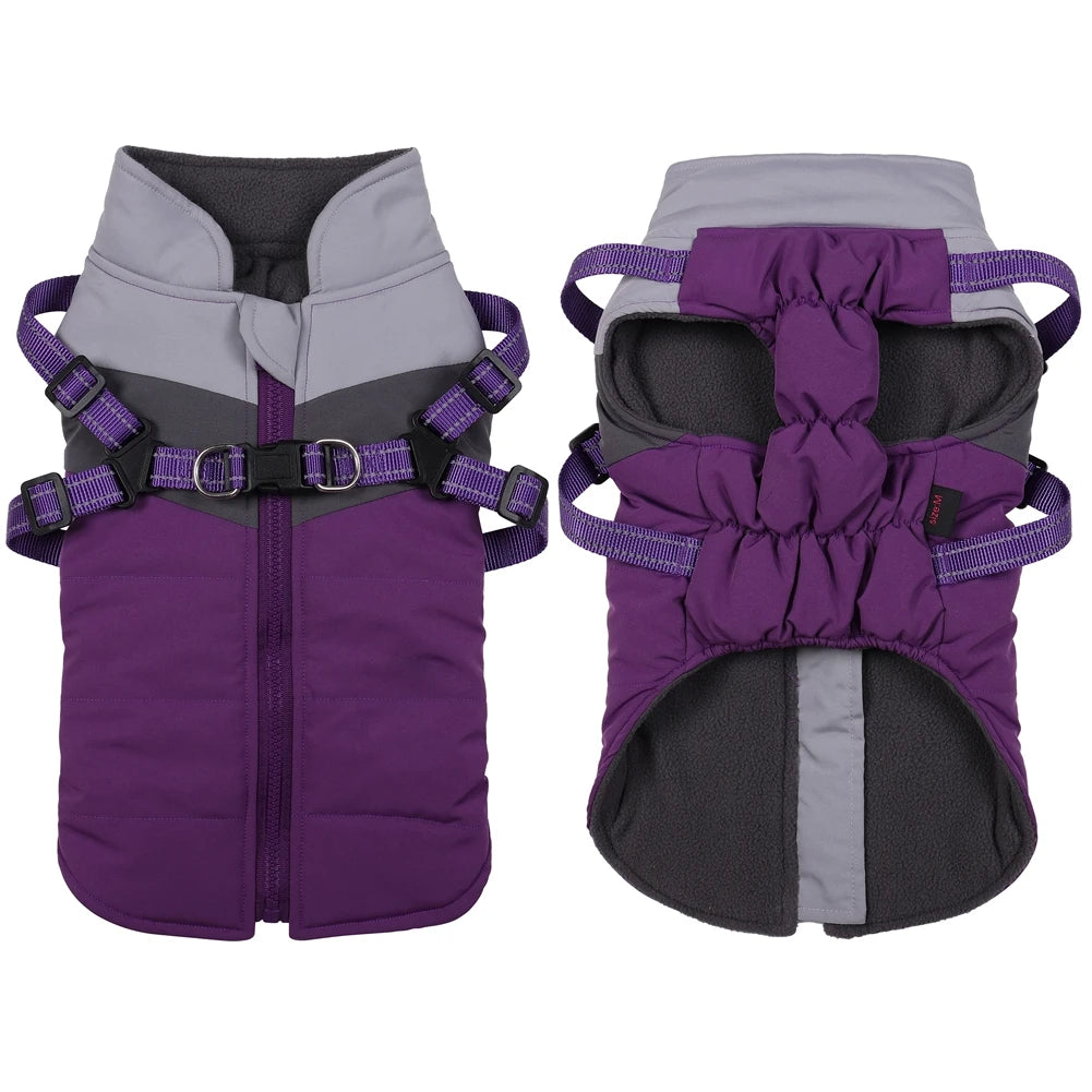 Waterproof Winter Dog Coat With Warm Fleece Lining Adjustable Buckle And Double D-Ring Harness For Small Medium And Large Dogs