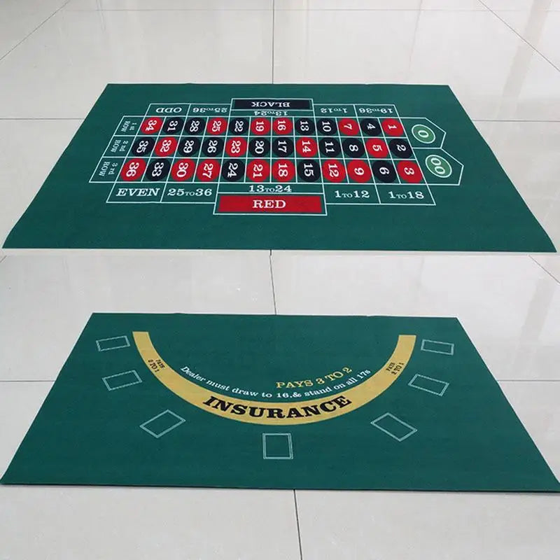 Double-sided Poker Layout Mat Blackjack and Texas Holdem Available Table Mat Craps and Roulette Table Felt Green Fabric Mat