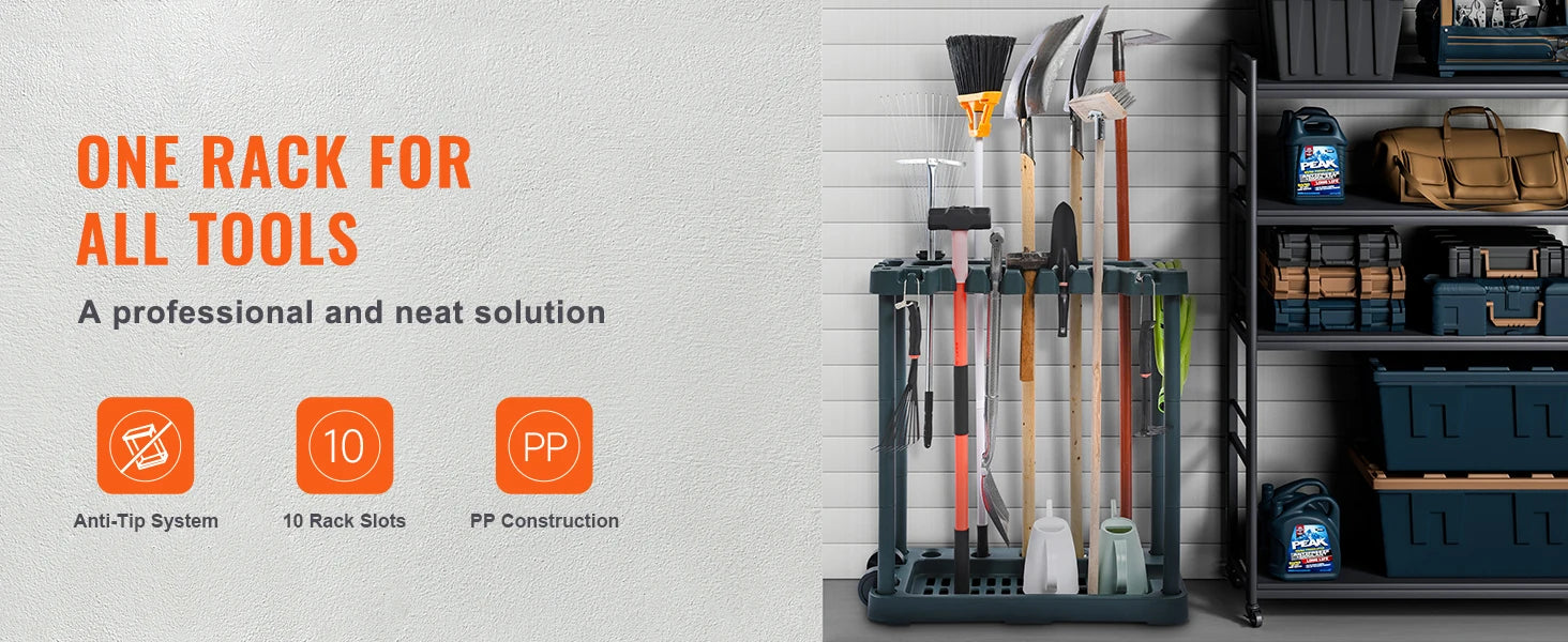 SucceBuy 10 Slots Yard Garden Tool Organizer 
Long-Handl Tool/Rake/Broom 
Tower Storage Rack Stand Holder for Garage Organization