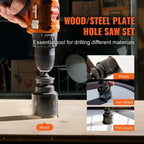 VEVOR Hole Saw Kit, 11 PCS Saw Blades, 2 Drill Bits, 1 Hex Wrench, 
General Purpose Size from 3/4" to 3",
 Bi Metal M42 Hole Saw S