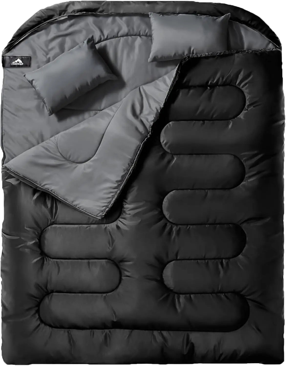 Double Sleeping Bag for Adults Mens with Pillow, 
XL Queen Size Two Person Sleeping Bag for All Season Camping Hiking Backpacking