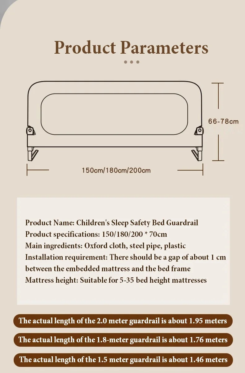 Baby Bed Guardrail Safety Barrier
Sleeping.   Prevent Falling for Babies Crib Toddler Side Protective