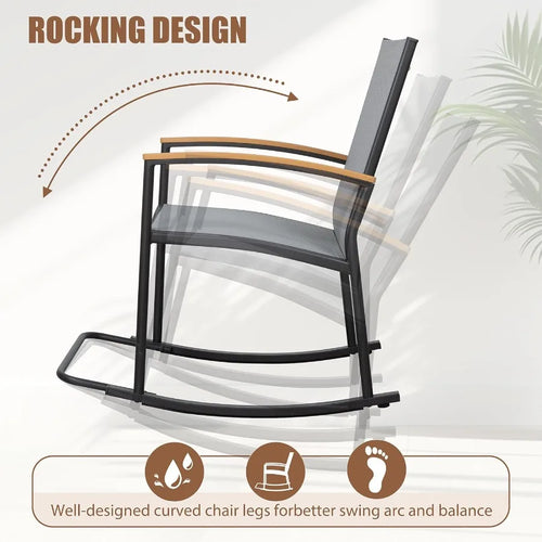 3 Piece Outdoor Rocking Bistro Set . 
Textilene Fabric , Small  table 
Patio Furniture Set , for Front Porch