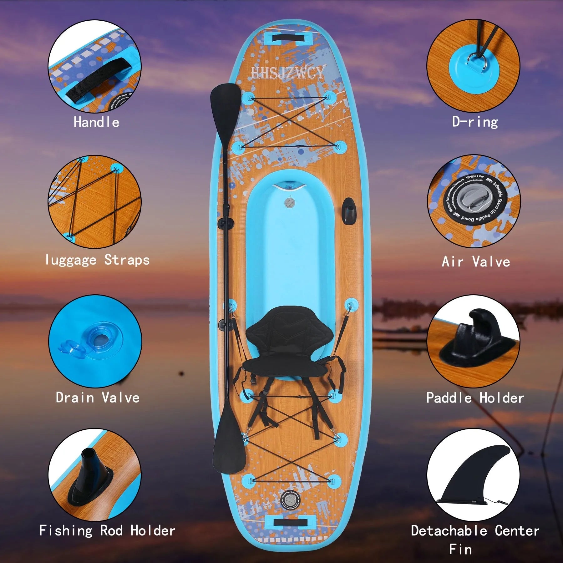 HHSJZWCY 10' Inflatable Stand Up Paddle Board Kayak, 
34'' Extra Wide, for Adults, with Seat, PaddleBoard for Fishing,Touring,