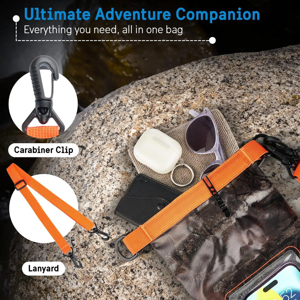 Marine IP68 Waterproof Dry Bag 2L -
Roll Top  w/Phone Pouch 
 Kayak, Camping, Beach & Travel Essentials