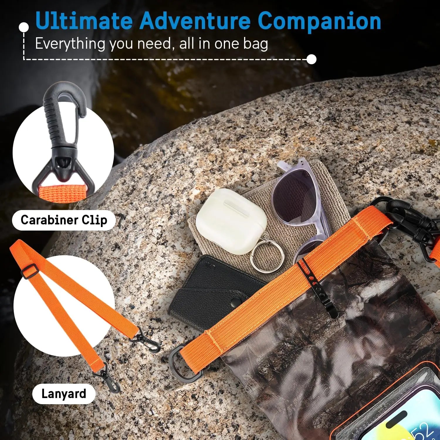 Marine IP68 Waterproof Dry Bag 2L -
Roll Top  w/Phone Pouch 
 Kayak, Camping, Beach & Travel Essentials