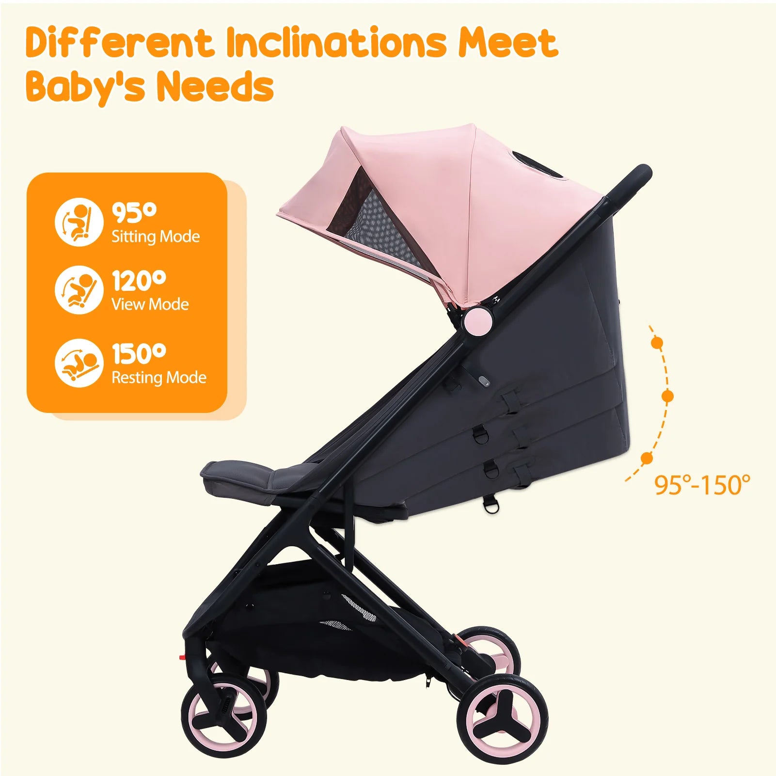 Lightweight Baby Stroller, Compact 
Umbrella Stroller with Adjustable Canopy/Footrest/Backrest,
One-Hand Folding Newborn Stroller