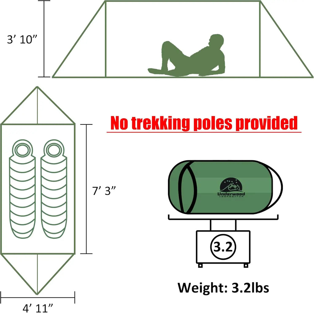 Ultralight 2-Person Trekking Pole Tent
for Backpacking, 
Waterproof A-Frame Hiking or Camping