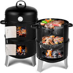 Vertical 18.5 Inch Steel Charcoal Smoker, 
Heavy Duty 3-in-1 Portable Outdoor Grill Cooker with Built-in Thermometer