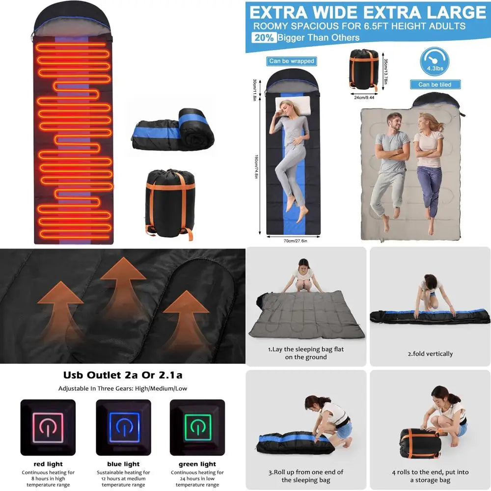 Adult Backpacking Sleeping Bags Waterproof 
Electric Heating with USB Rechargeable Temperature Control for Outdoor Adventure