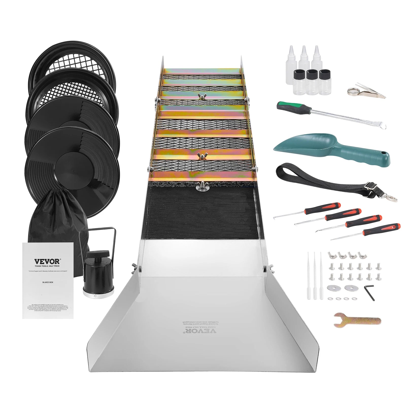 VEVOR 50" 12" Complete Sluice Box Gold Panning Kit Aluminum Alloy Gold Mining Equipment 23/16 PCS Gold Prospecting Kit