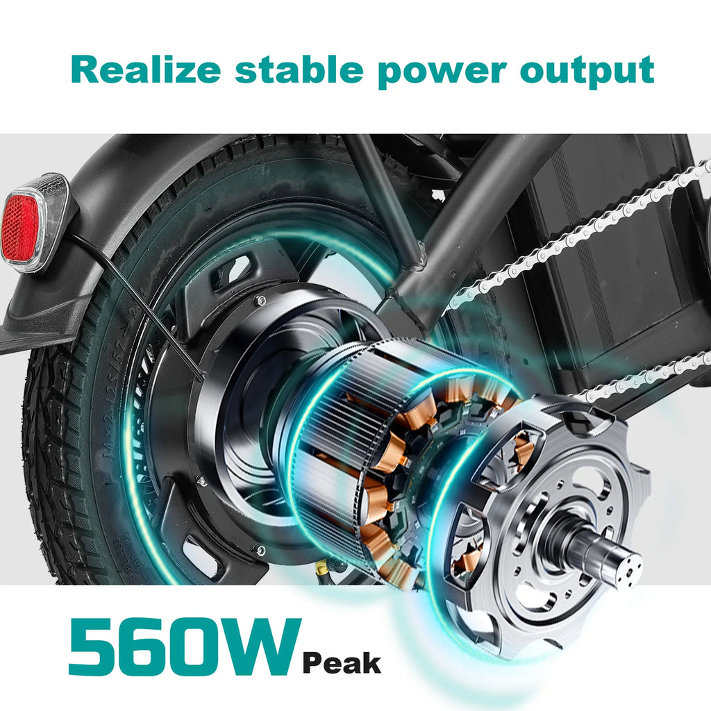 Adult Electric Bike, 20 MPH,    560W Motor,48V Removable Battery,
14inch Folding Maximum 32 Miles,1Year Warranty Ebike