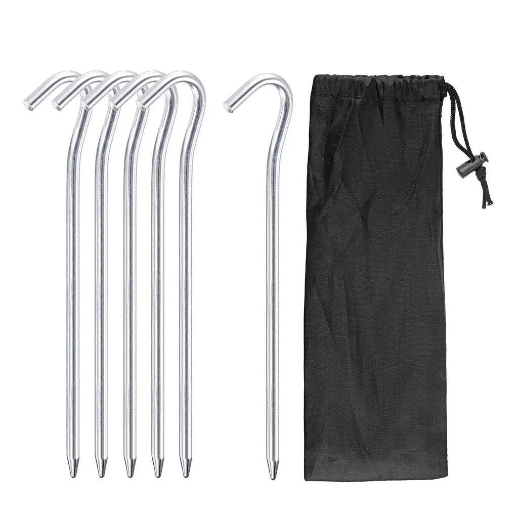 Tent Stakes Aluminum with Hook Kit, 6Pcs 18.3cm/7.2" Ground Pegs and Storage Bag for Outdoor Camping Canopy Tarp 1 Set