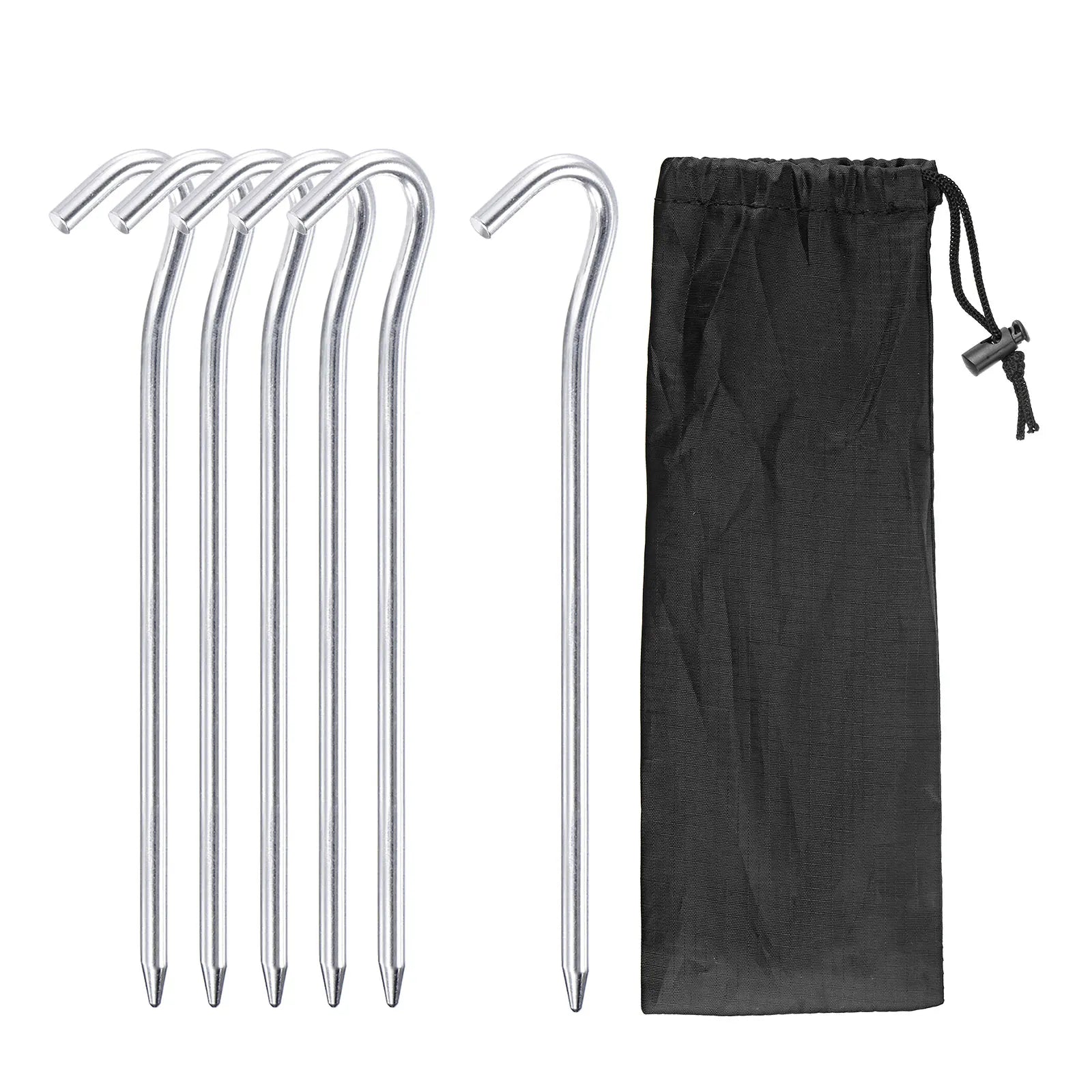 Tent Stakes Aluminum with Hook Kit, 6Pcs 18.3cm/7.2" Ground Pegs and Storage Bag for Outdoor Camping Canopy Tarp 1 Set