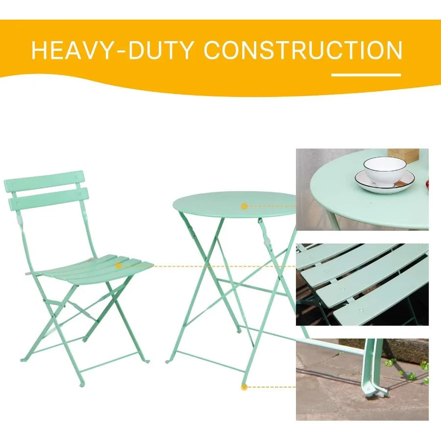 Grand patio 3-Piece Steel Foldable Bistro Set .  2 Chairs and 1 Table .  
Weather-Resistant Outdoor/Indoor for  Conversation