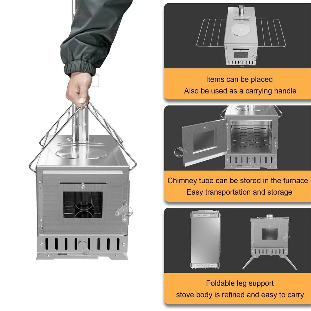 Hot Tent Stove,  , Portable Wood Stove with 6 Stainless Chimney Pipes for Outdoor Heating & Cooking