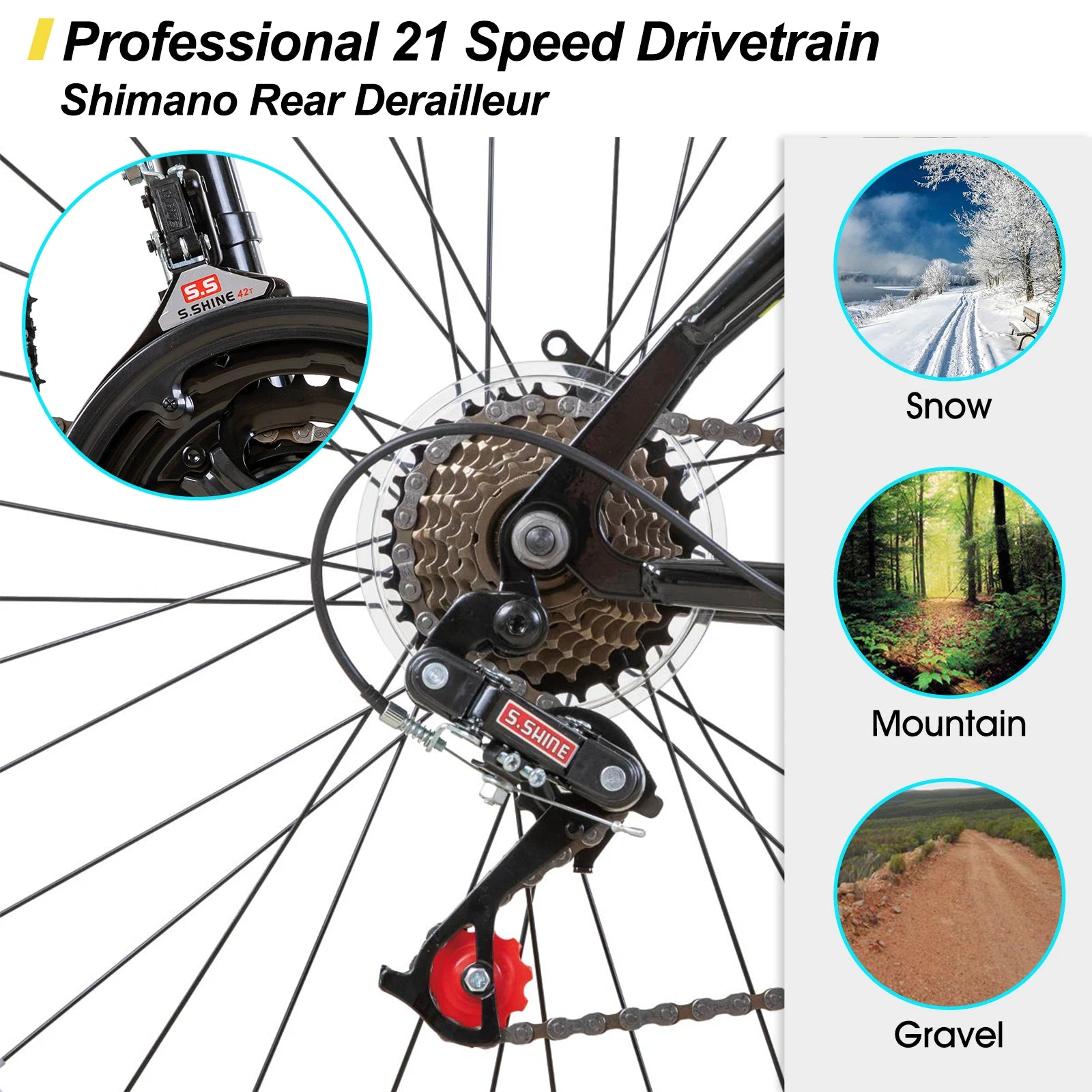 Hiland 24 26 inch Mountain Bike for Men Women, 21 Speeds 
High-Carbon Steel Frame, Sport Cycling MTB Bicycle for Adult