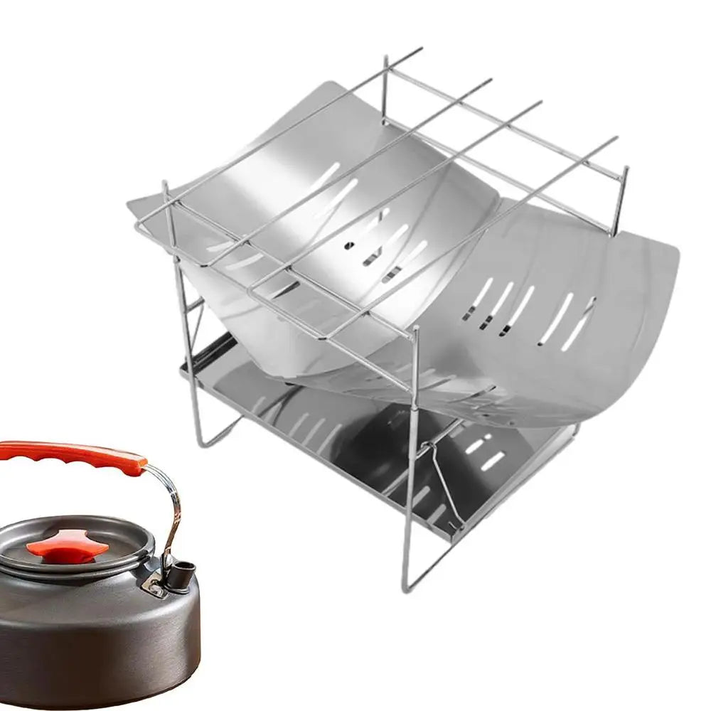 Camping Folding Campfire Grill Stainless Steel Firewood Stove Mini BBQ Rack Outdoor Fire Pit Portable Wood Stove Burner For Camp
