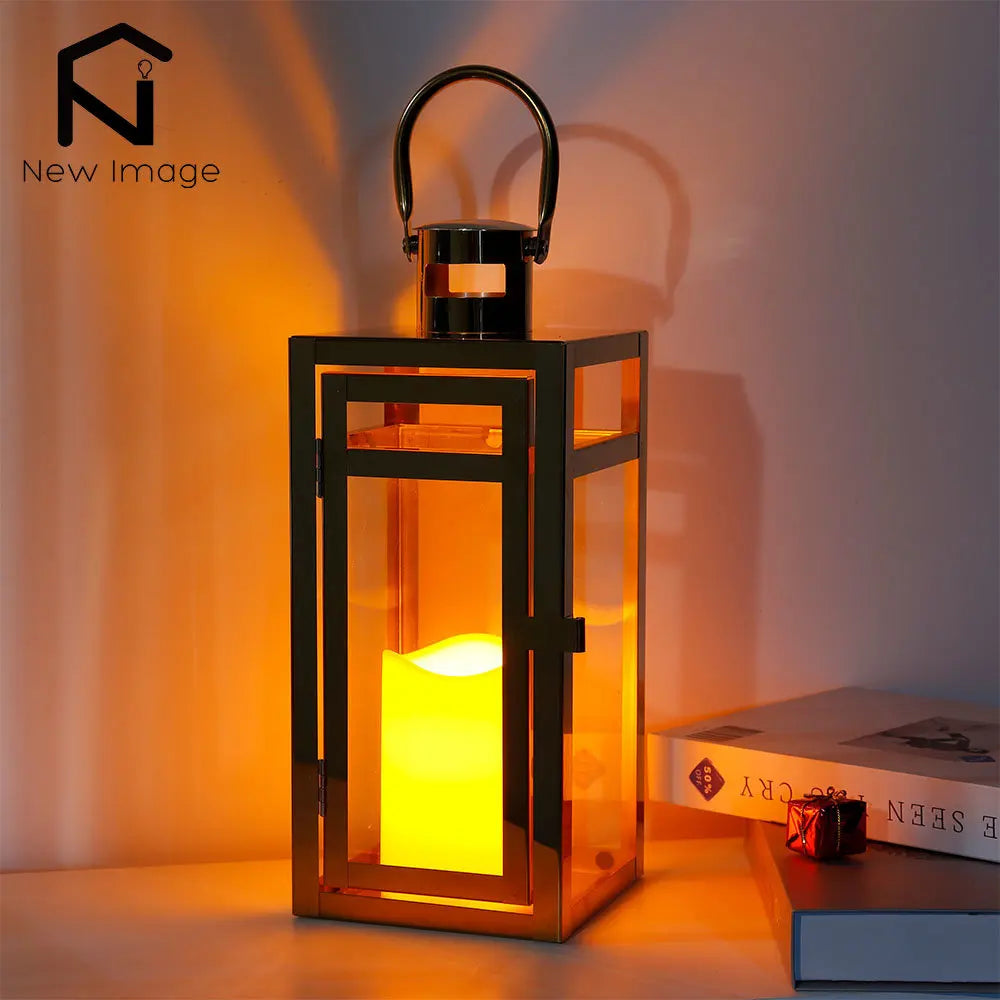 Stainless Steel Candle Holder Lantern
Gold Hanging  Metal Candlestick Light 
for Indoor -  Outdoor ,  Weddings, Parties, Home Decor