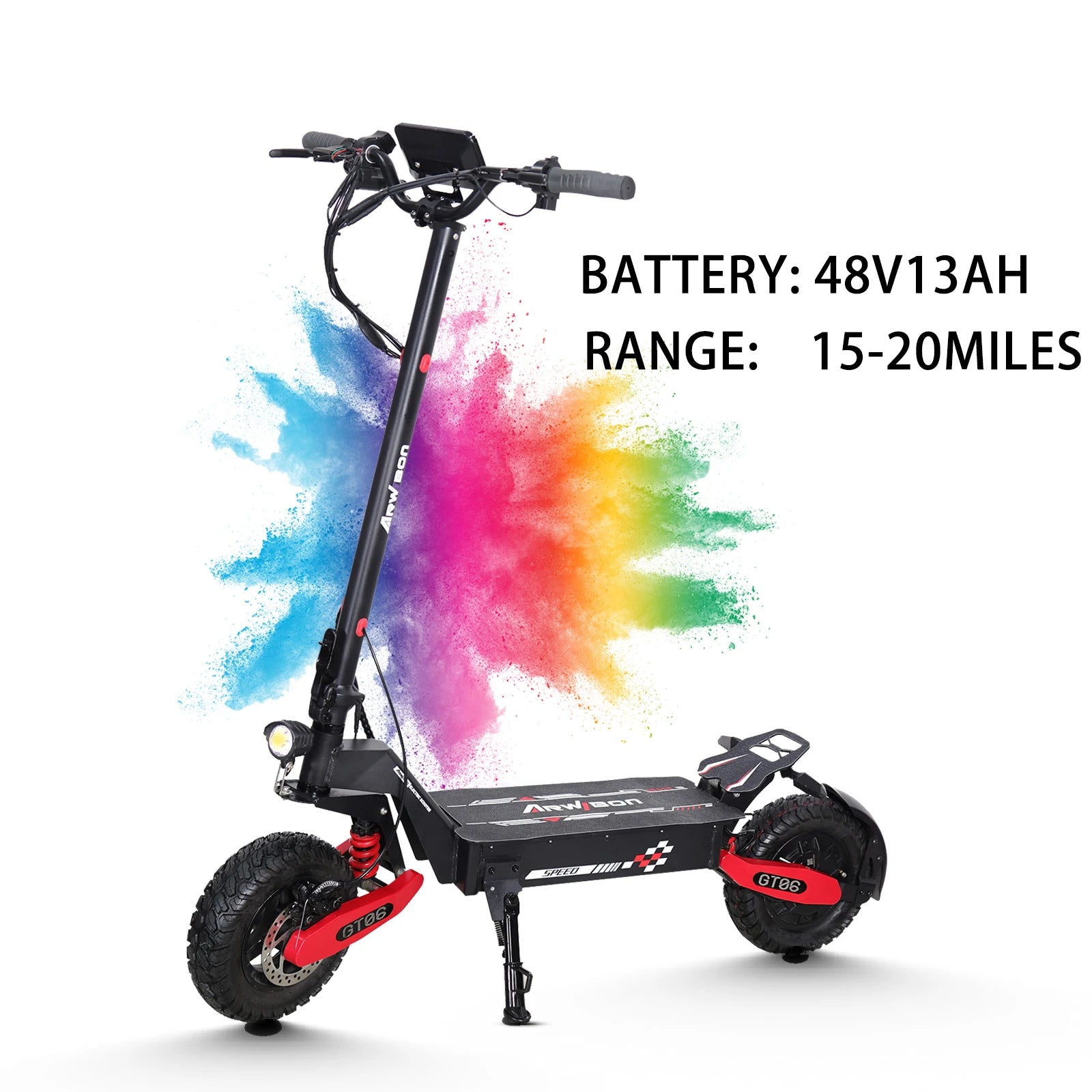 Arwibon GT06 1200W Foldable E-Scooter for Adults -
Max Speed 25MPH, 
48V 13AH/23.4AH, 11"Off-Road Tires