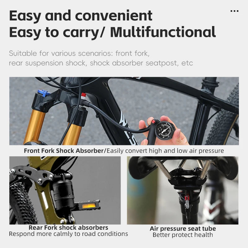 WEST BIKING 400PSI Bicycle Air Pump
 High Pressure MTB Front, Rear Suspension Pressure Gauge Schrader Valve