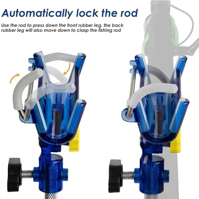 2-piece stainless steel fishing rod holder, 
360° adjustable one-touch lock, reinforced nylon tip and tapered drill rod self-lock