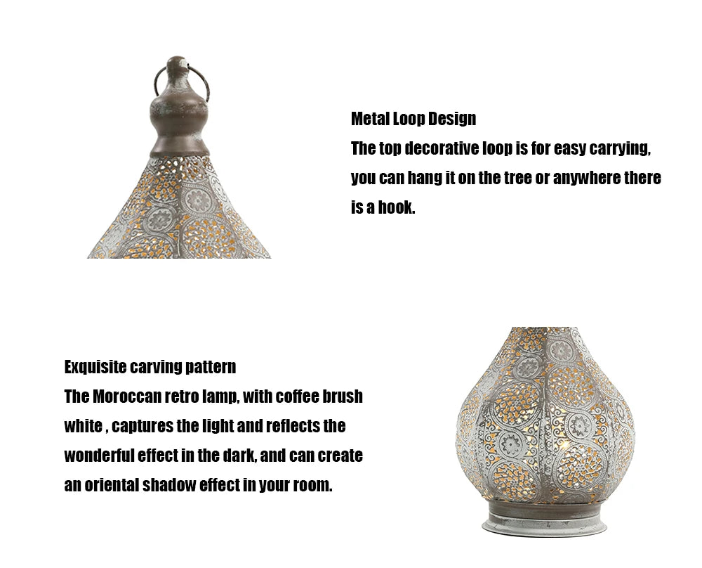 Moroccan Table Lamp Retro Battery Operated Lamps Hanging Candle Holder Bedside Lamps Night Light Living Room Bedroom Home Decor